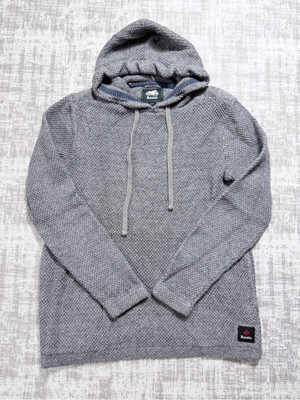 Roots Unisex Gray Knit Hoodie Sweater Stretchy 100% Cotton Size M 26x19.5